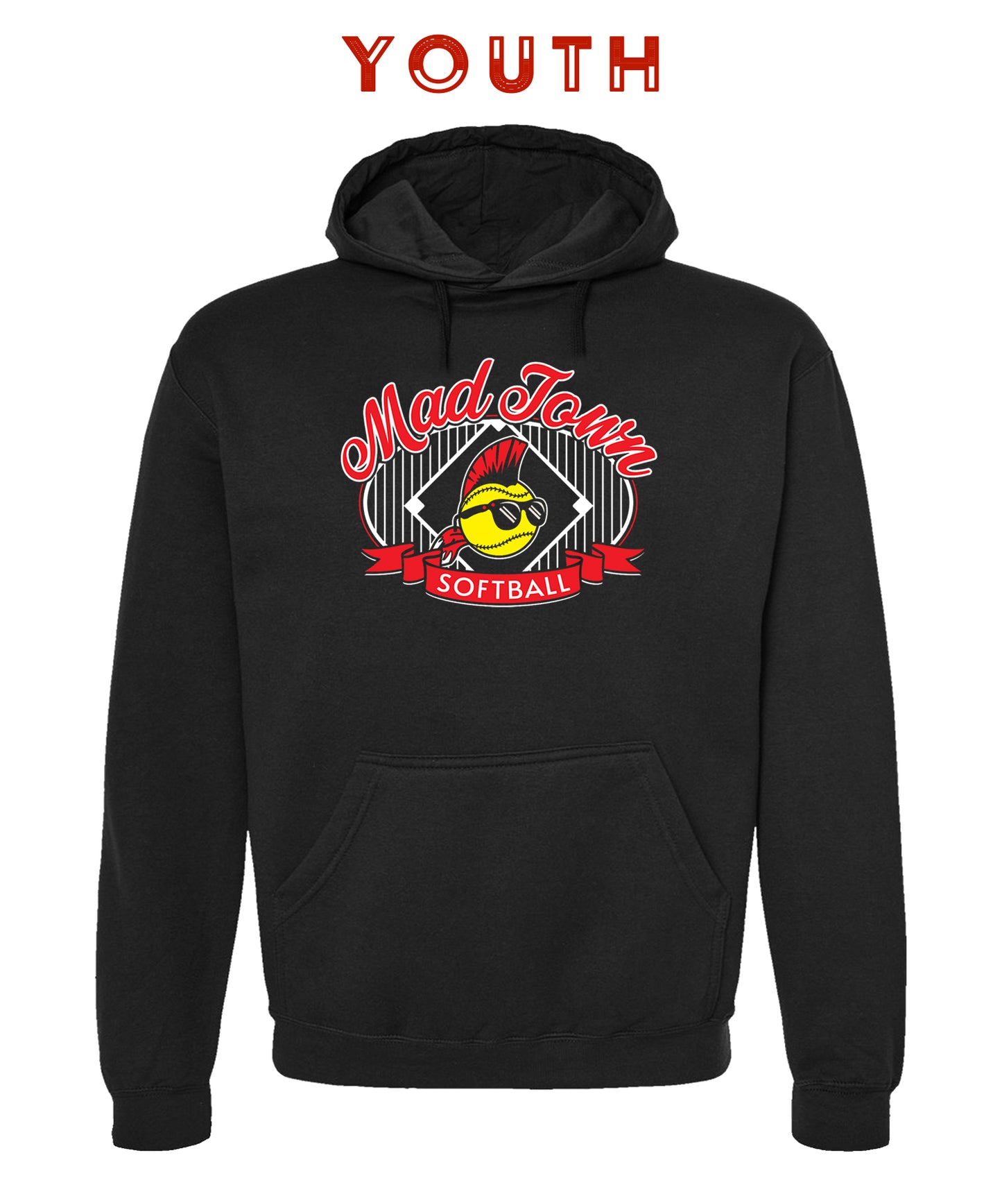 YOUTH Madtown Softball Pinstripe Black Hoodie