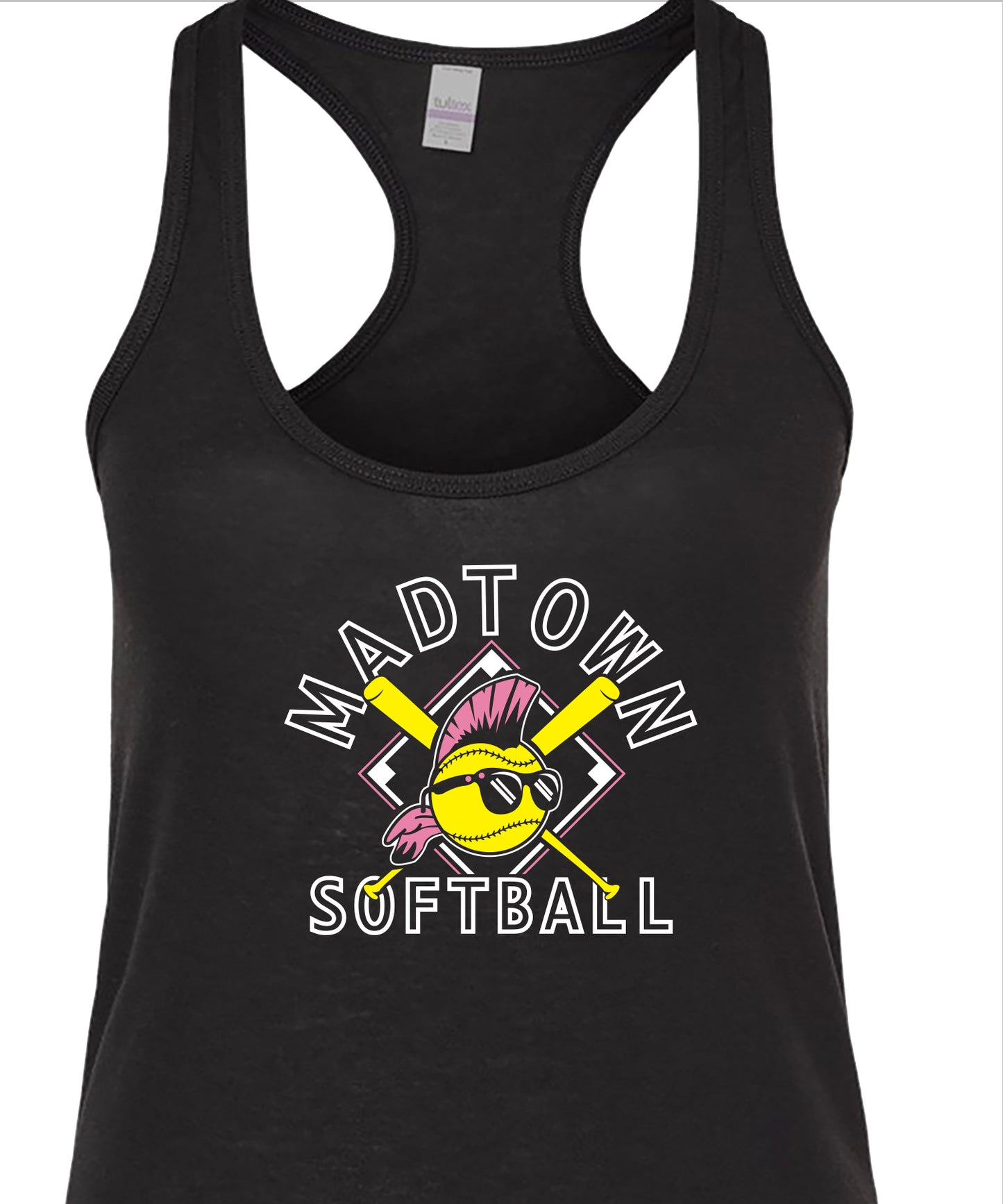 Madtown Softball Womans PINK_Crossed Bats Black Tank