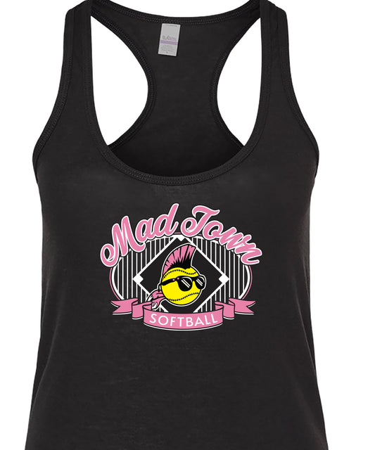 Madtown Softball Womans PINK_Pinstripe Black Tank