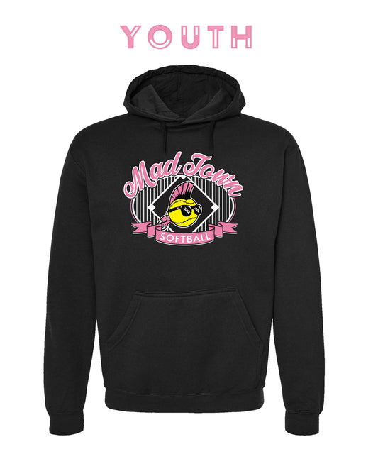 YOUTH PINK_Madtown Softball Pinstripe Black Hoodie